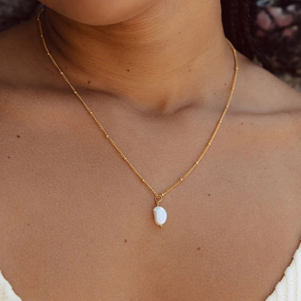 Waterproof Gold Baroque Pearl Pendant